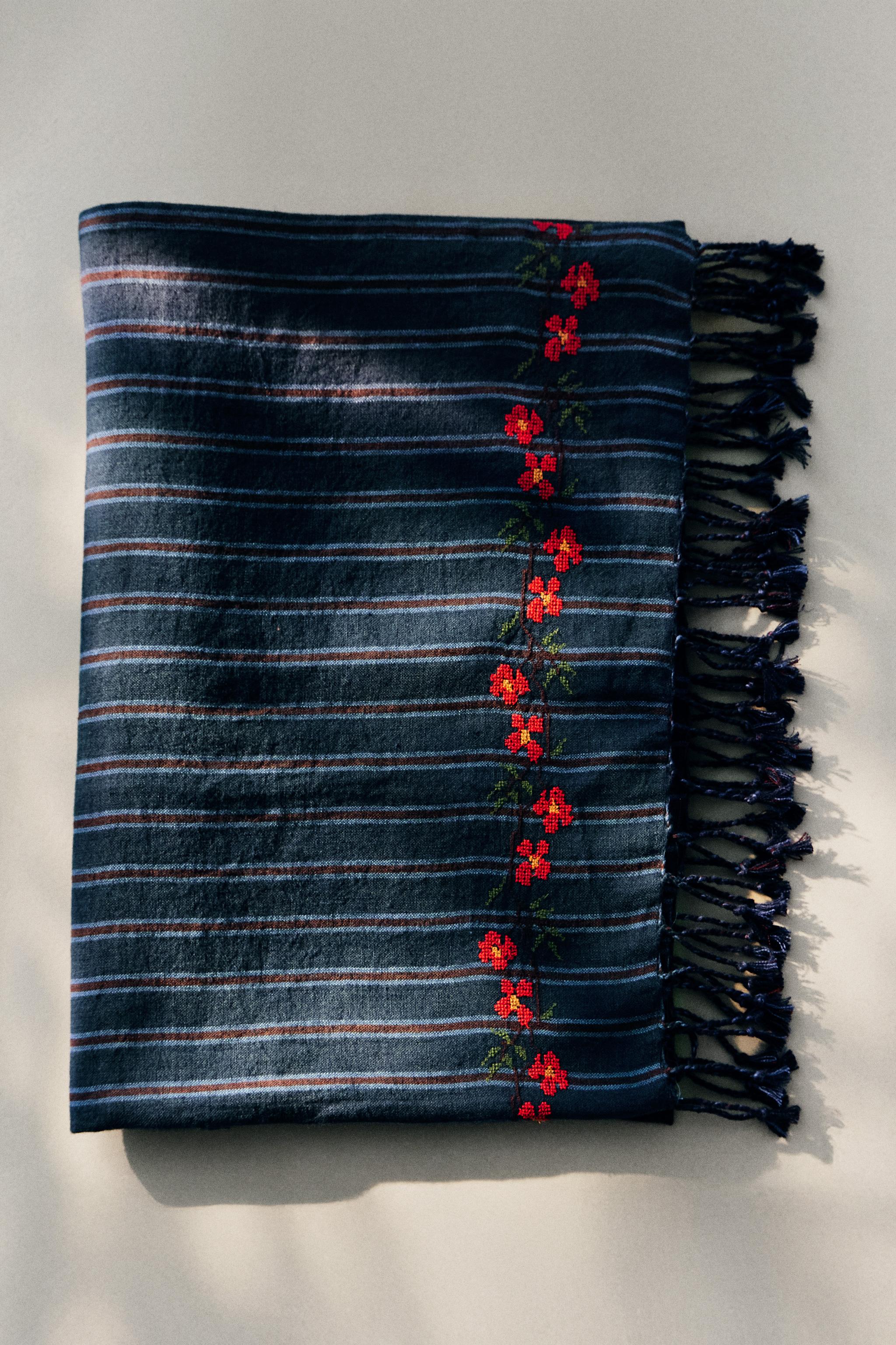 STRIPED AND FLORAL PAREO BEACH TOWEL